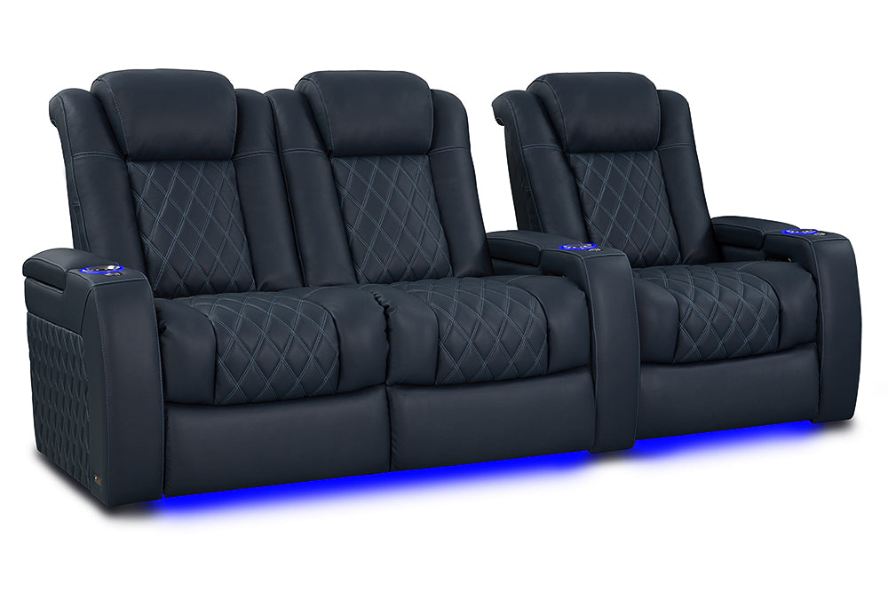 Valencia Tuscany XL Luxury Leather Home Theater Seating Row of 3 Loveseat Left, Moonlight Blue