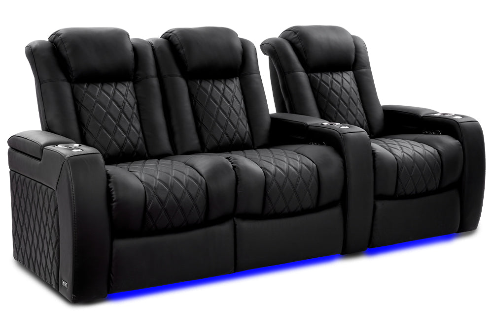 Valencia Tuscany XL Luxury Leather Home Theater Seating Row of 3 Loveseat Left, Onyx