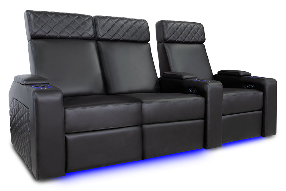 Valencia Zurich Leather Home Theater Seating Row of 3 Loveseat Left, Black