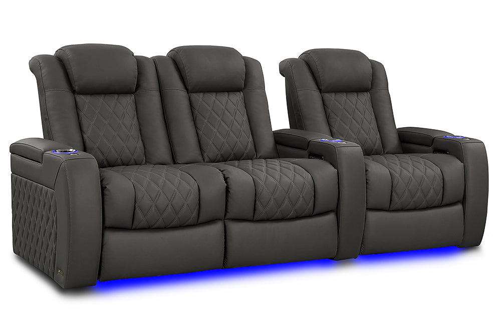 Valencia Tuscany XL Luxury Leather Home Theater Seating Row of 3 Loveseat Left, Graphite