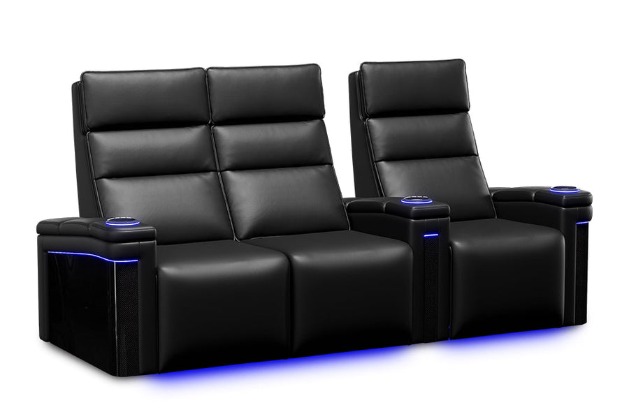 Valencia 2025 New Monza Leather Home Theater Seating With Carbon Fiber Panel Row of 3 Loveseat Left, Black