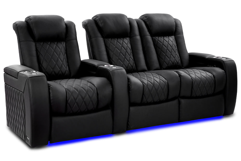 Valencia Tuscany XL Ultimate Luxury Leather Home Theater Seating Row of 3 Loveseat Right, Onyx