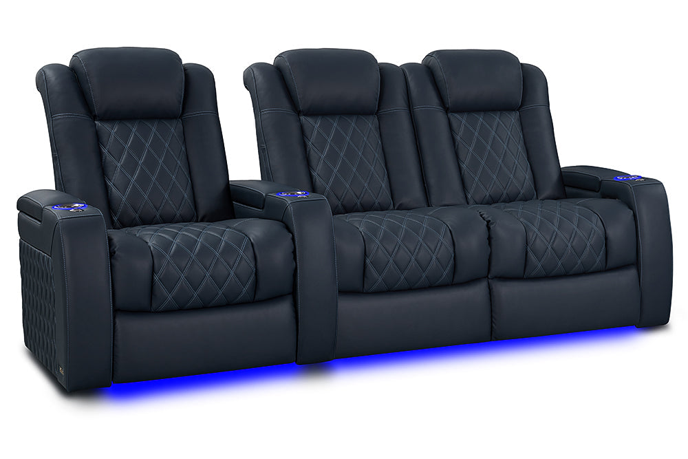 Valencia Tuscany XL Luxury Leather Home Theater Seating Row of 3 Loveseat Right, Moonlight Blue