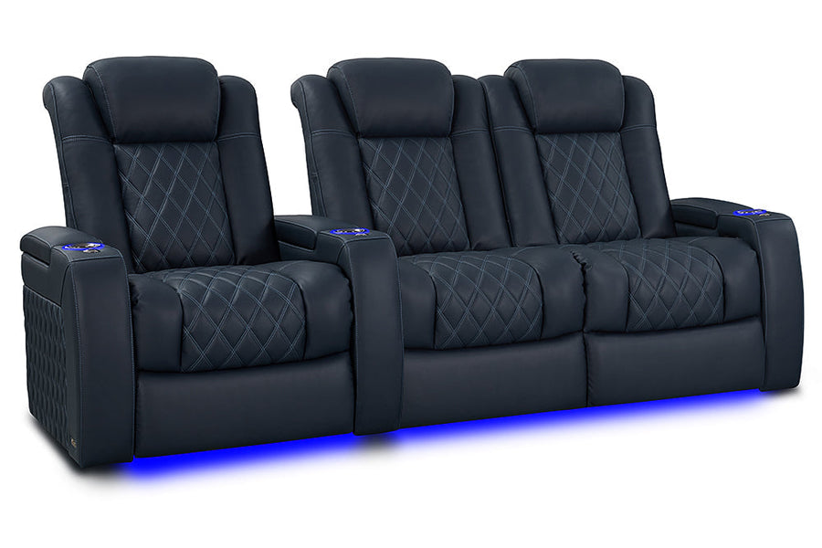 Valencia 2025 New Tuscany XL Luxury Leather Home Theater Seating Row of 3 Loveseat Right, Moonlight Blue
