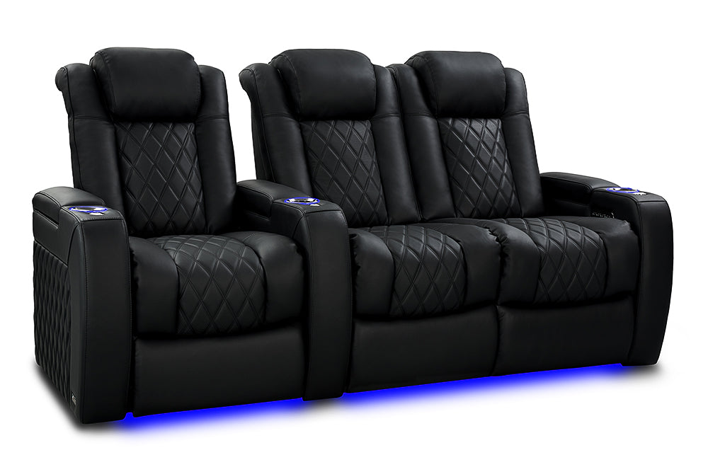 Valencia 2025 New Tuscany Slim Ultimate Luxury Leather Home Theater Seating Row of 3 Loveseat Right, Onyx