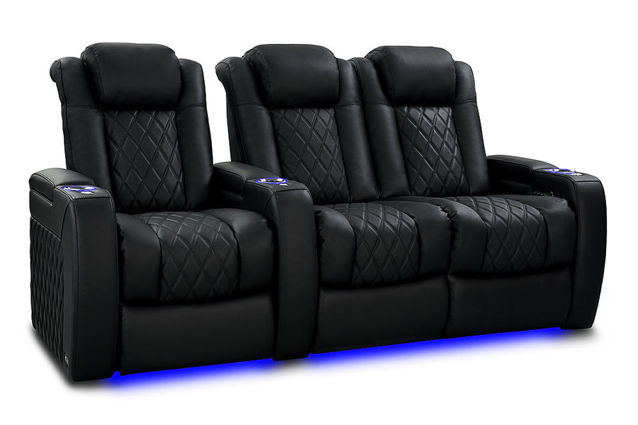 Valencia 2025 New Tuscany Slim Ultimate Luxury Leather Home Theater Seating Row of 3 Loveseat Right, Onyx