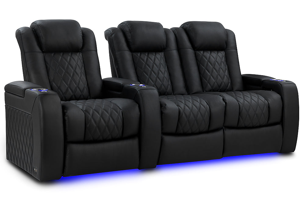 Valencia Tuscany Luxury Leather Home Theater Seating Row of 3 Loveseat Right, Onyx