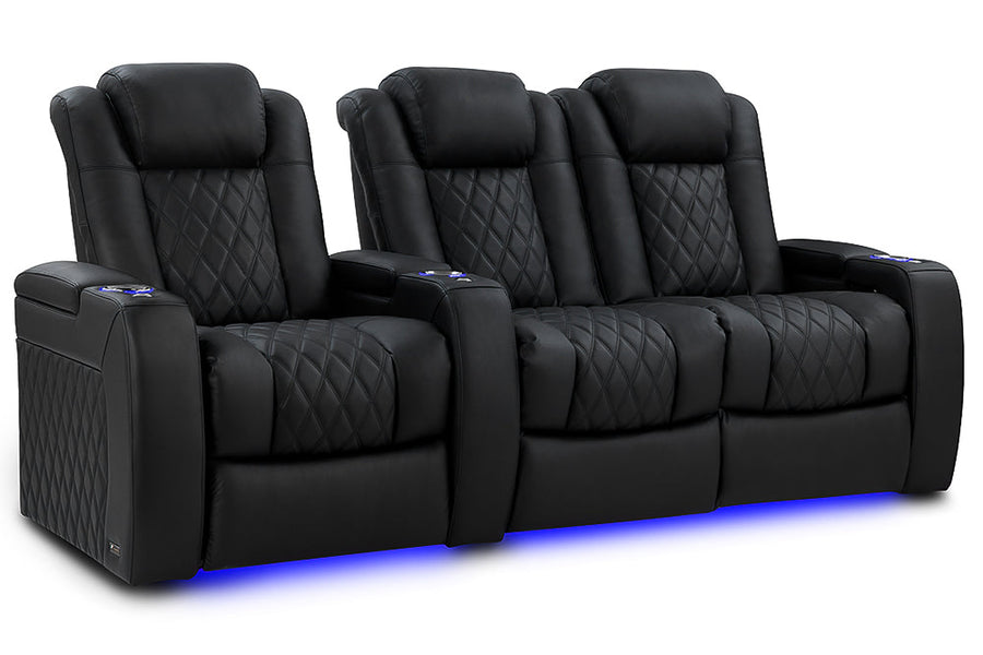 Valencia 2025 New Tuscany Luxury Leather Home Theater Seating Row of 3 Loveseat Right, Onyx