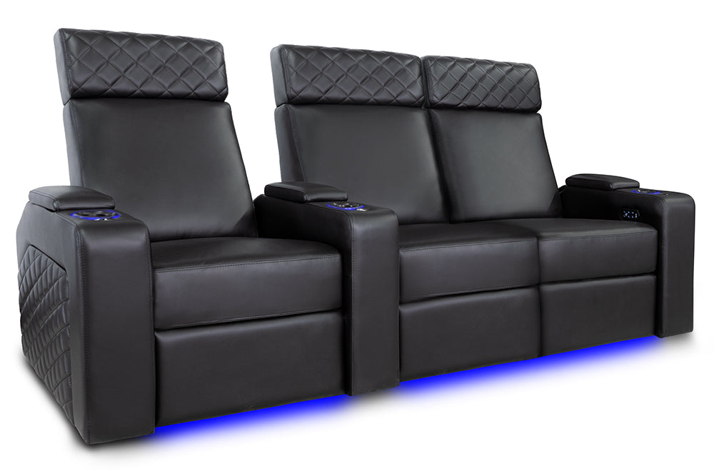 Valencia Zurich Leather Home Theater Seating Row of 3 Loveseat Right, Black