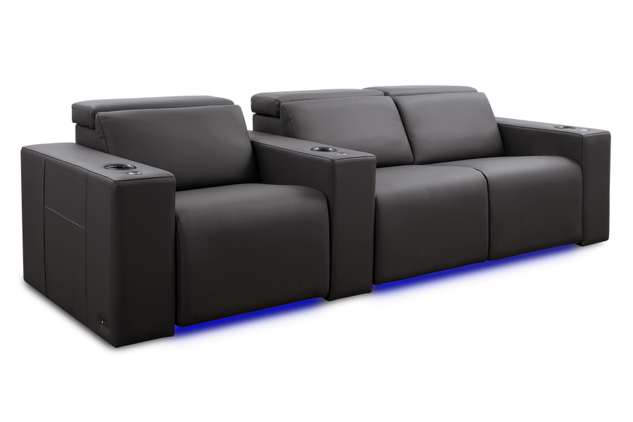 Valencia Barcelona Grand Leather Home Theater Seating Row of 3 Loveseat Right, Charcoal Grey