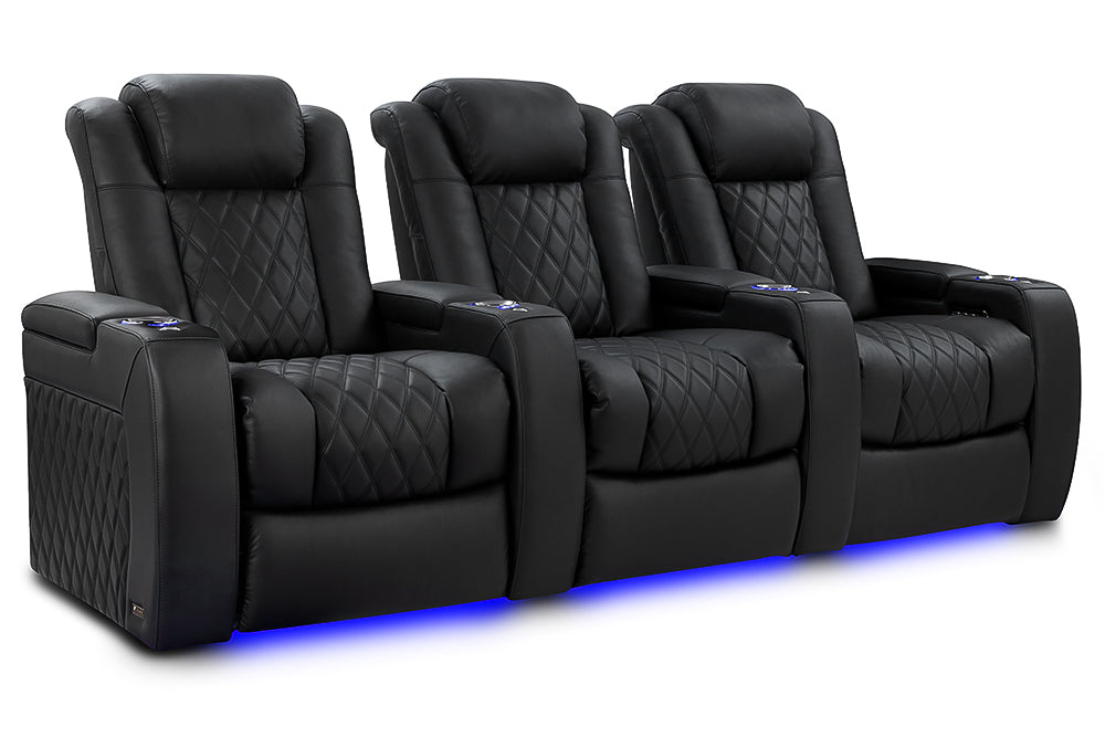 Valencia Tuscany Luxury Leather Home Theater Seating Row of 3, Onyx