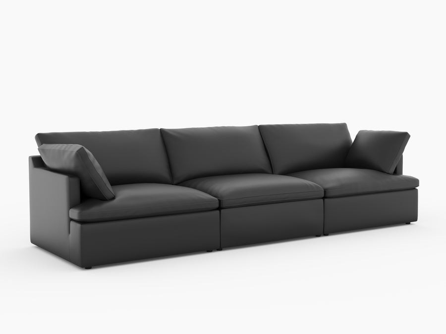 Valencia Isola Cloud Top Grain Leather Theater Lounge Modular Sofa Three Seats, Black Color