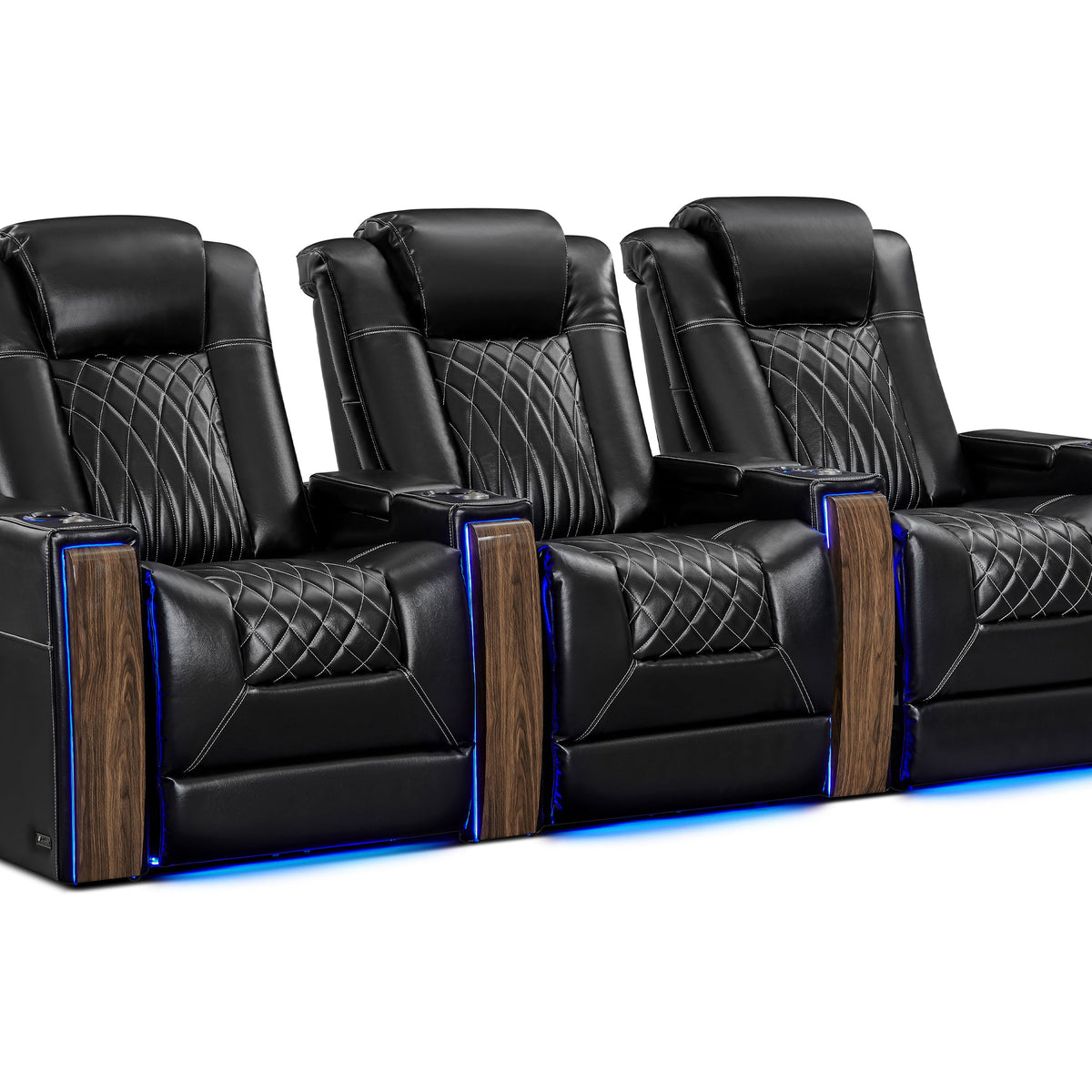 Executive Heat & Massage Leather Home Theater Seating Row of 3