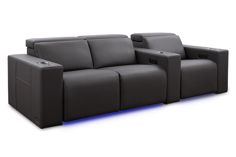 Valencia Barcelona Grand Ultimate Leather Home Theater Seating Row of 3 Loveseat Left, Graphite