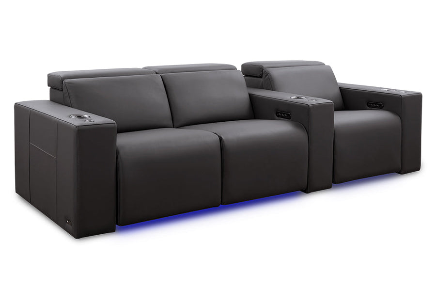 Valencia 2025 New Barcelona Grand Ultimate Leather Home Theater Seating Row of 3 Loveseat Left, Graphite
