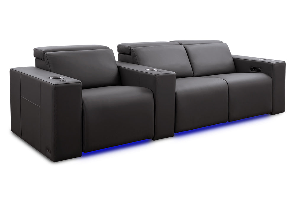 Valencia Barcelona Grand Ultimate Leather Home Theater Seating Row of 3 Loveseat Right, Graphite