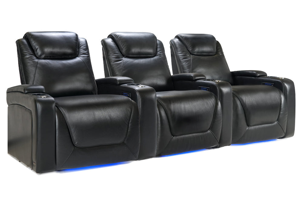 Valencia Oslo Modern XL Home Theater Seating Row of 3, Midnight Black