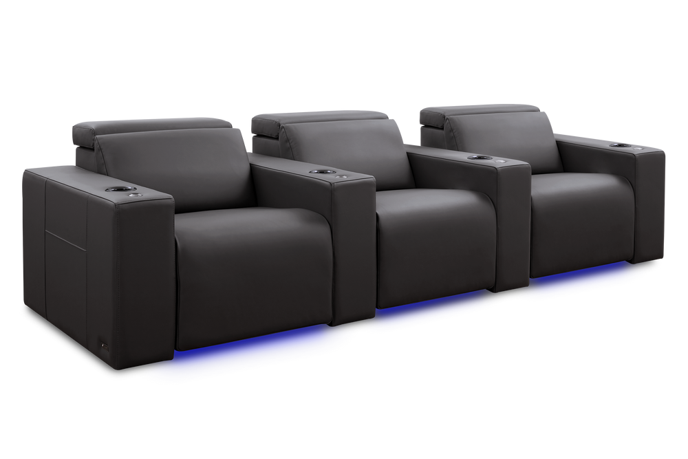 Valencia Barcelona Grand Leather Home Theater Seating Row of 3, Charcoal Grey