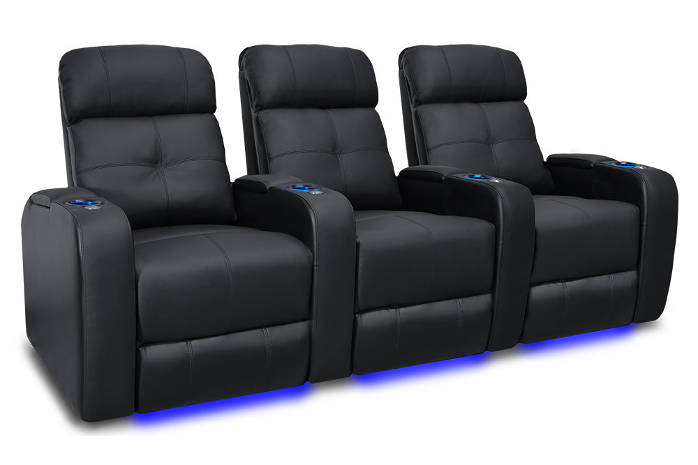 Valencia Verona Leather Home Theater Seating Row of 3, Black