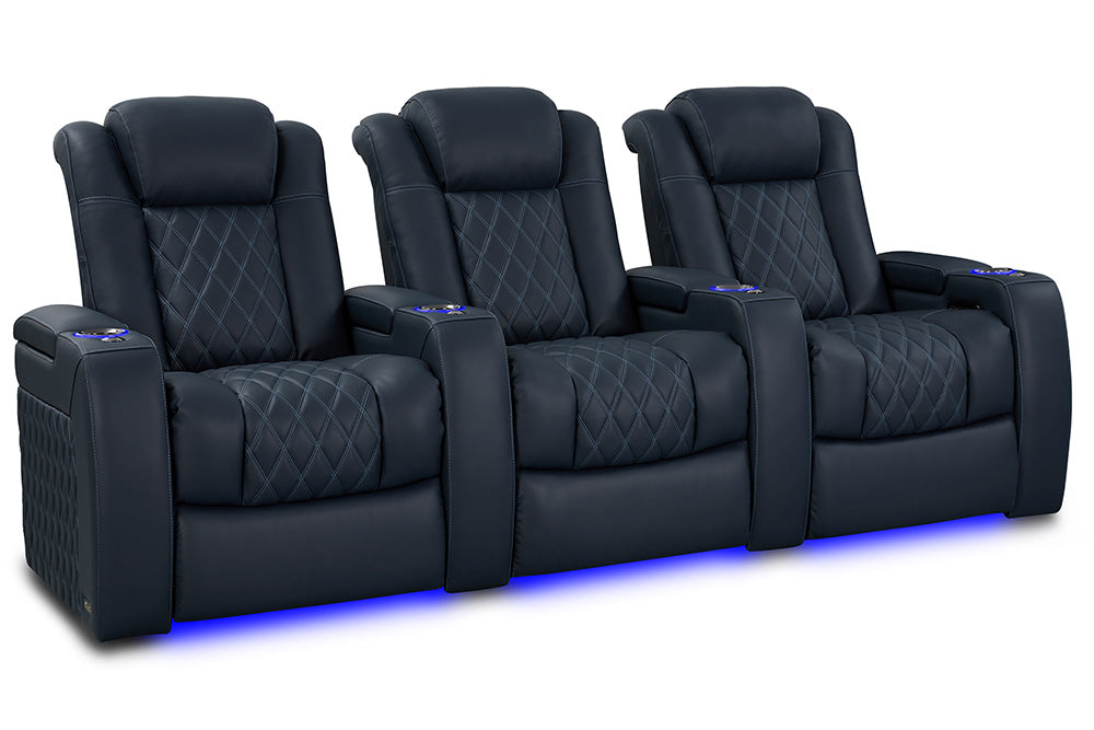 Valencia 2025 New Tuscany Luxury Leather Home Theater Seating Row of 3, Moonlight Blue