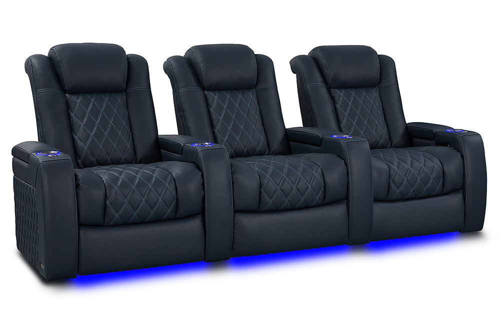 Valencia Tuscany XL Luxury Leather Home Theater Seating Row of 3, Moonlight Blue