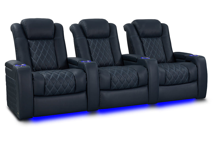 Valencia 2025 New Tuscany XL Luxury Leather Home Theater Seating Row of 3, Moonlight Blue