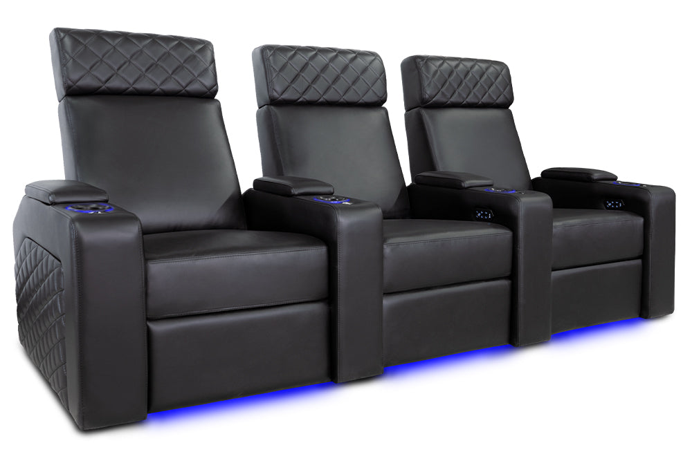 Valencia Zurich Leather Home Theater Seating Row of 3, Black