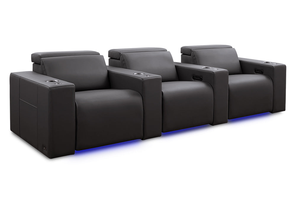 Valencia 2025 New Barcelona Grand Ultimate Leather Home Theater Seating Row of 3, Graphite