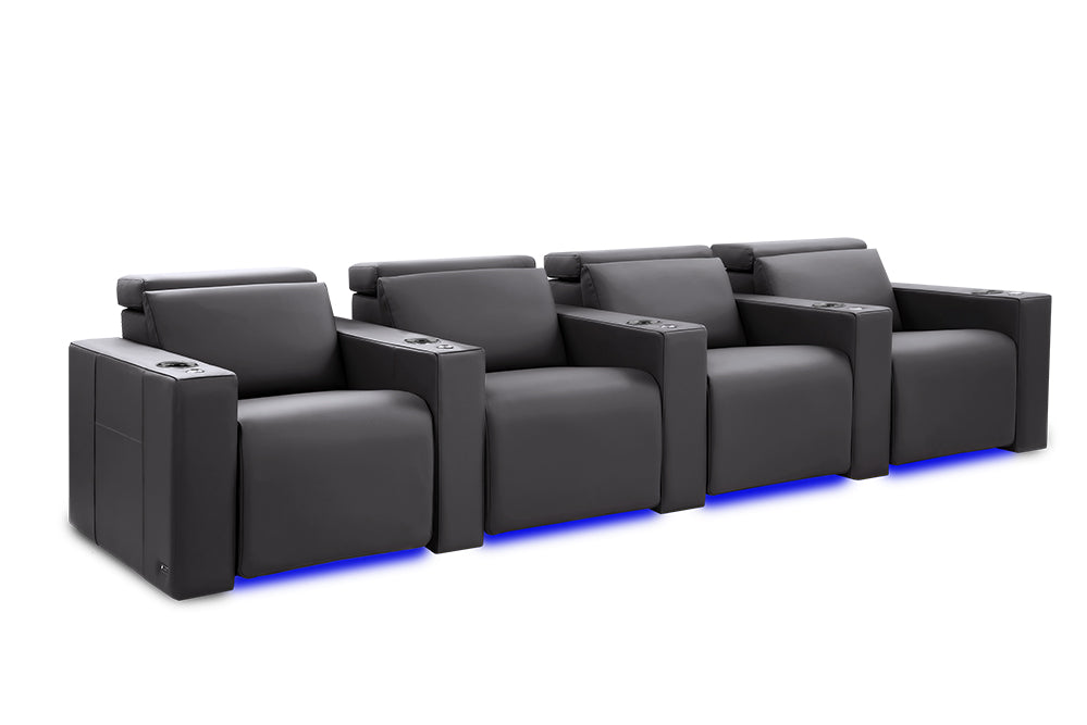 Valencia Barcelona Leather Home Theater Seating Row of 4, Charcoal Grey