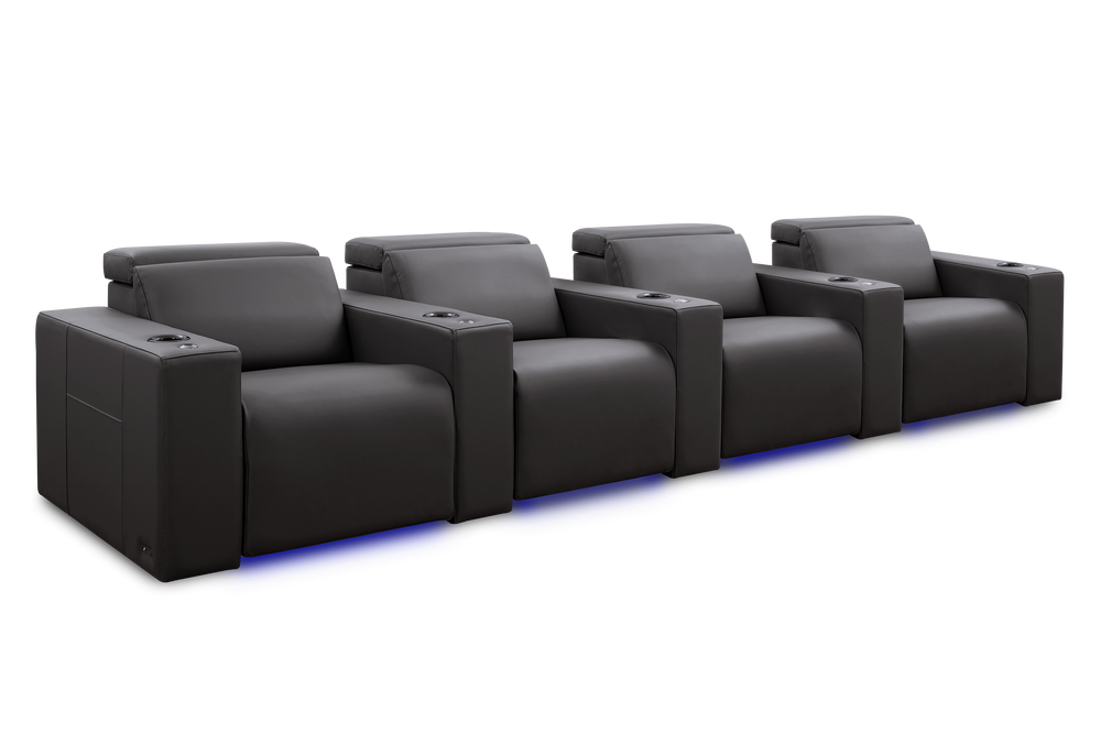 Valencia Barcelona Grand Leather Home Theater Seating Row of 4, Charcoal Grey