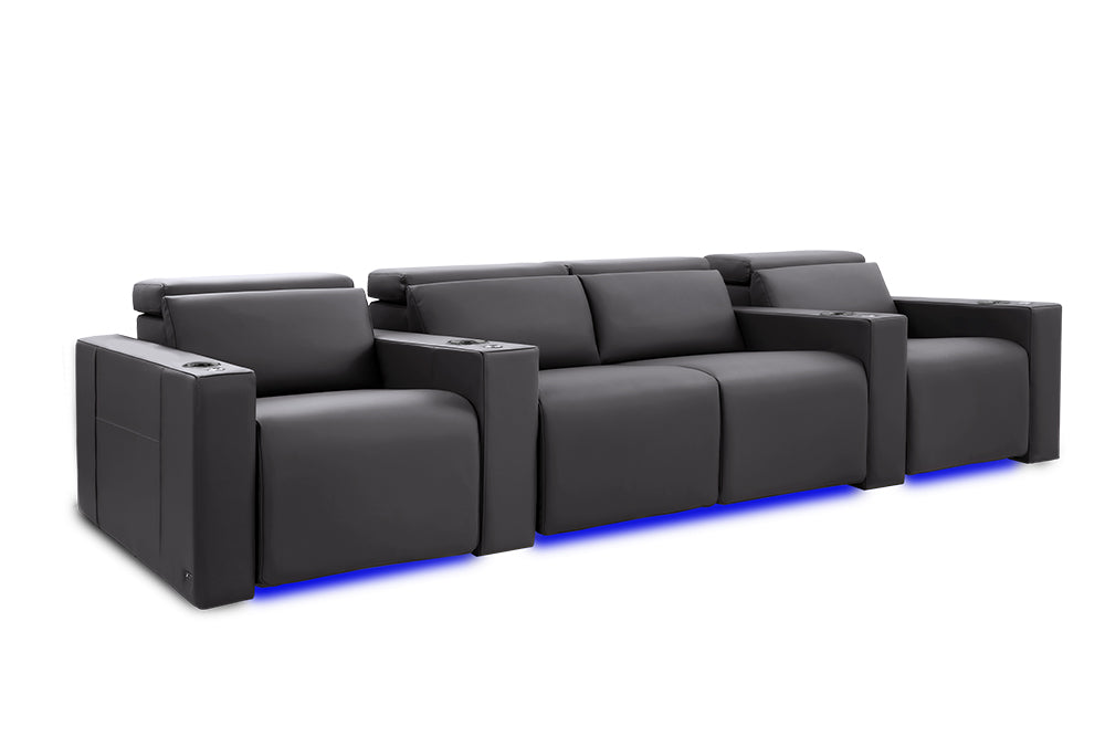 Valencia Barcelona Leather Home Theater Seating Row of 4 Loveseat Center, Charcoal Grey