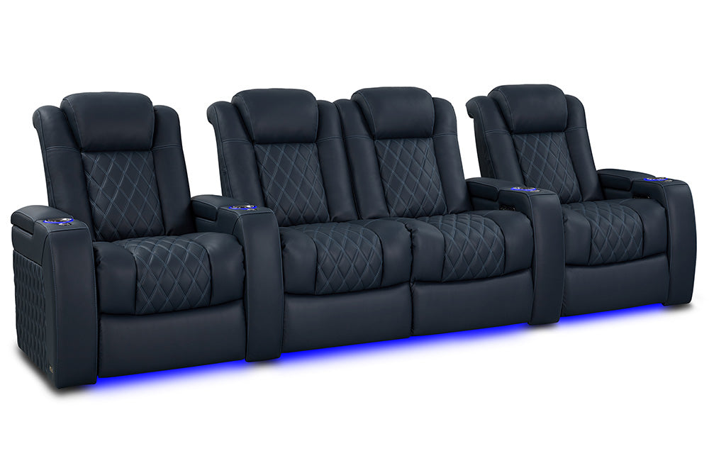 Valencia 2025 New Tuscany Luxury Leather Home Theater Seating Row of 4 Loveseat Center, Moonlight Blue