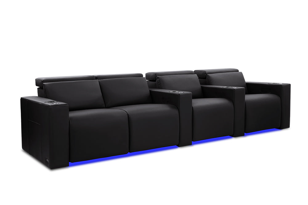 Valencia Barcelona Leather Home Theater Seating Row of 4 Loveseat Left, Midnight Black