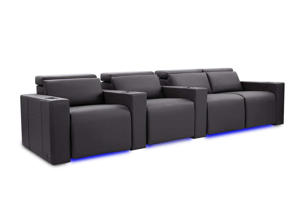 Valencia Barcelona Leather Home Theater Seating Row of 4 Loveseat Right, Charcoal Grey