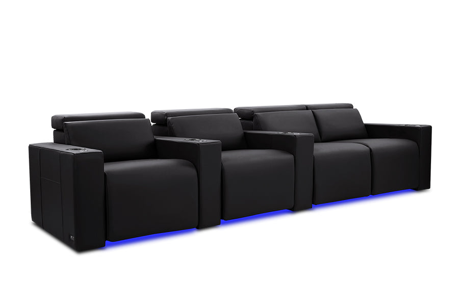 Valencia Barcelona Leather Home Theater Seating Row of 4 Loveseat Right, Midnight Black
