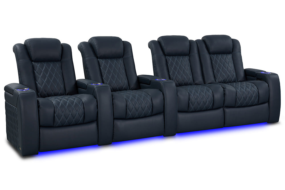 Valencia 2025 New Tuscany Luxury Leather Home Theater Seating Row of 4 Loveseat Right, Moonlight Blue