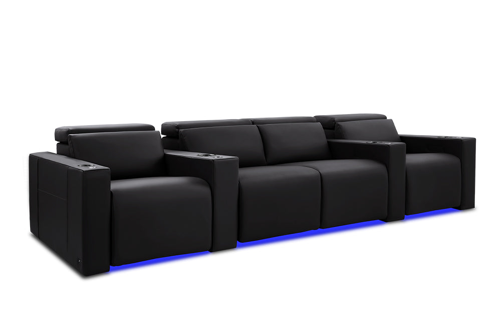 Valencia Barcelona Ultimate Leather Home Theater Seating Row of 4 Loveseat Center, Onyx