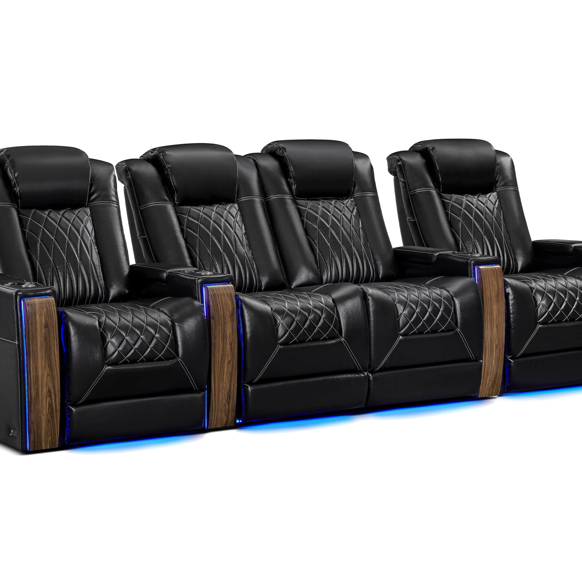 Executive Heat & Massage Leather Home Theater Seating Row of 4