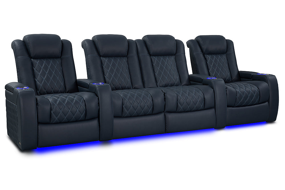 Valencia Tuscany XL Luxury Leather Home Theater Seating Row of 4 Loveseat Center, Moonlight Blue