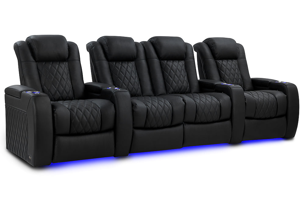 Valencia Tuscany Luxury Leather Home Theater Seating Row of 4 Loveseat Center, Onyx