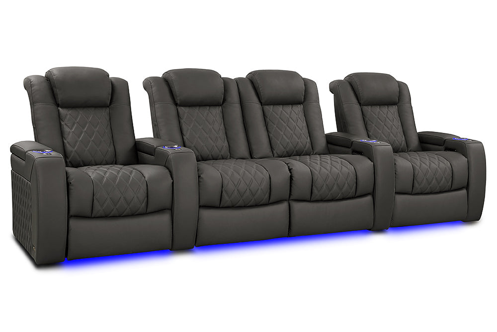 Valencia Tuscany XL Luxury Leather Home Theater Seating Row of 4 Loveseat Center, Graphite