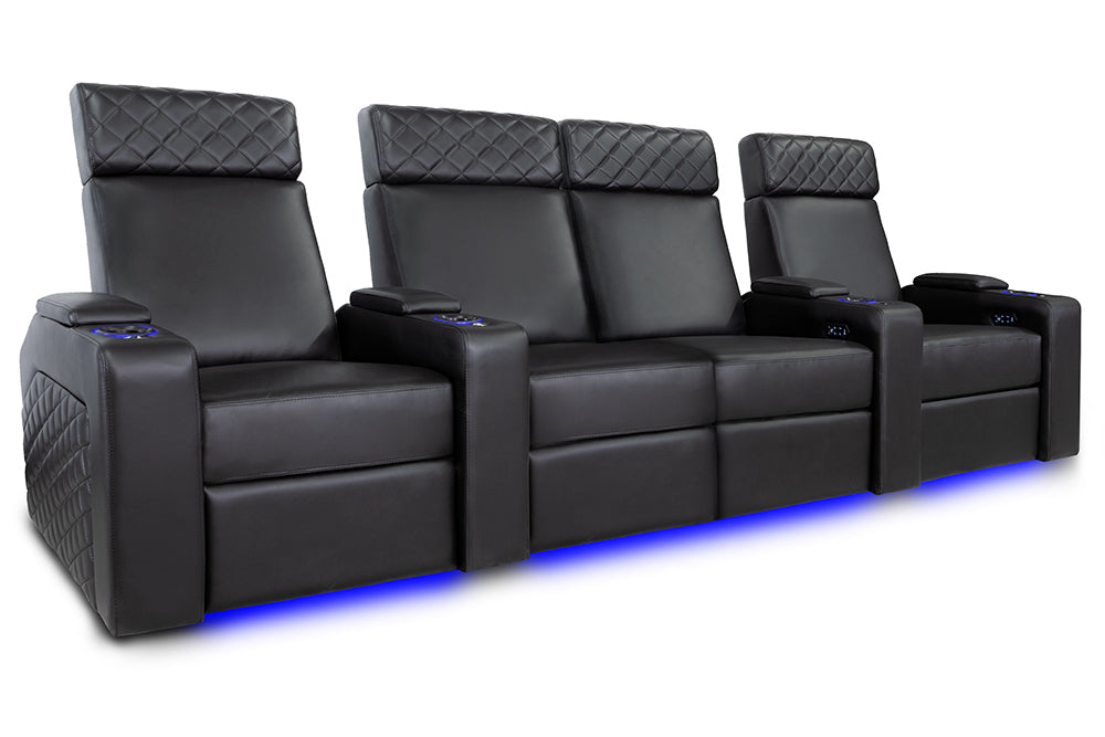 Valencia Zurich Leather Home Theater Seating Row of 4 Loveseat Center, Black