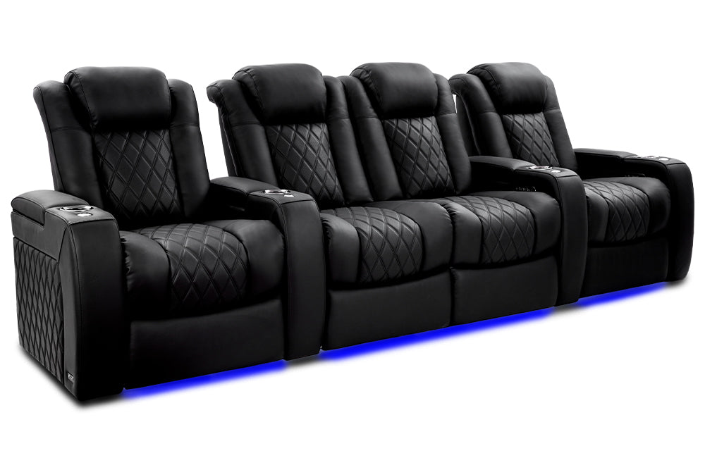 Valencia Tuscany XL Luxury Leather Home Theater Seating Row of 4 Loveseat Center, Onyx