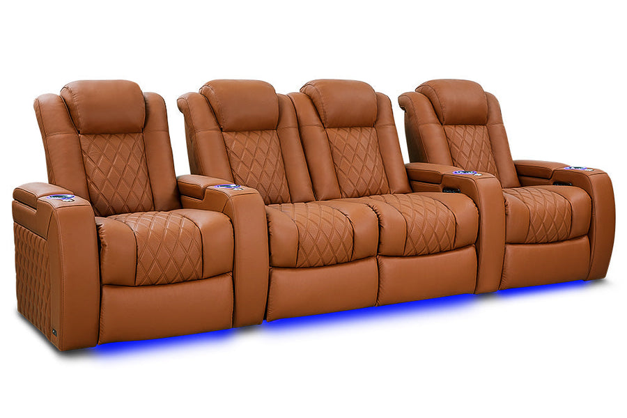 Valencia 2025 New Tuscany Ultimate Luxury Leather Home Theater Seating Row of 4 Loveseat Center, Royal Cognac
