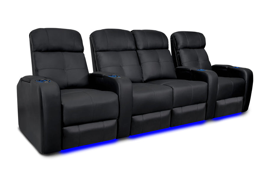 Valencia Verona Leather Home Theater Seating Row of 4 Loveseat Center, Black
