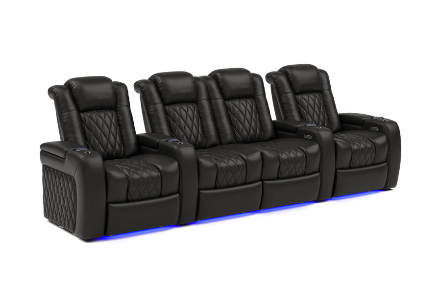 Valencia 2025 New Tuscany Leather Home Theater Seating Row of 4 Loveseat Center, Midnight Black