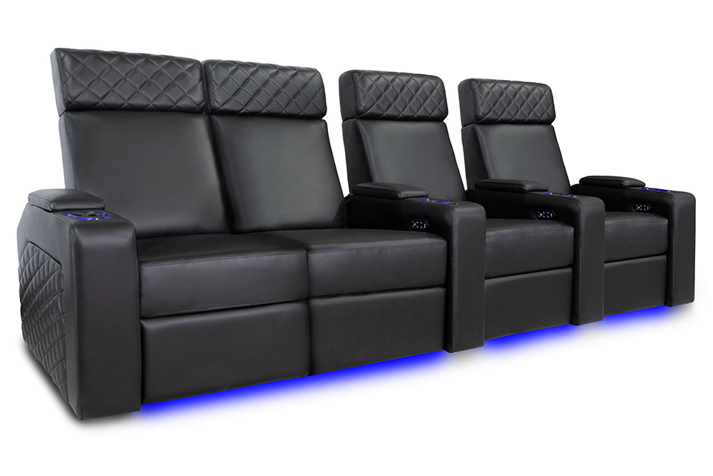 Valencia Zurich Leather Home Theater Seating Row of 4 Loveseat Left, Black