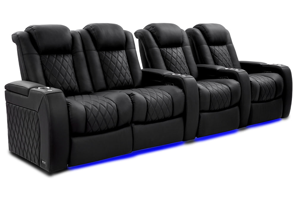 Valencia Tuscany XL Luxury Leather Home Theater Seating Row of 4 Loveseat Left, Onyx