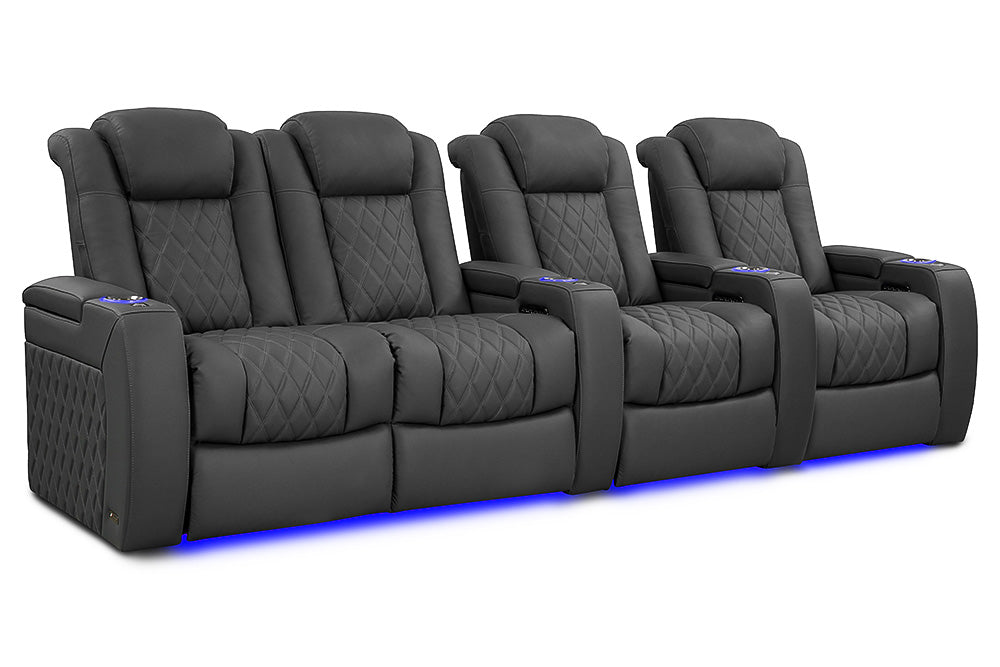 Valencia Tuscany Luxury Leather Home Theater Seating Row of 4 Loveseat Left, Graphite