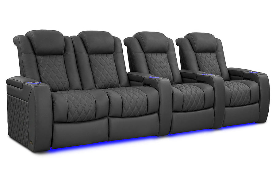 Valencia 2025 New Tuscany Luxury Leather Home Theater Seating Row of 4 Loveseat Left, Graphite